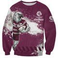 Personalised Manly Warringah Sea Eagles Rugby Sweatshirt MAN Mascot - Sporty Splash Art Style
