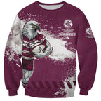 Personalised Manly Warringah Sea Eagles Rugby Sweatshirt MAN Mascot - Sporty Splash Art Style