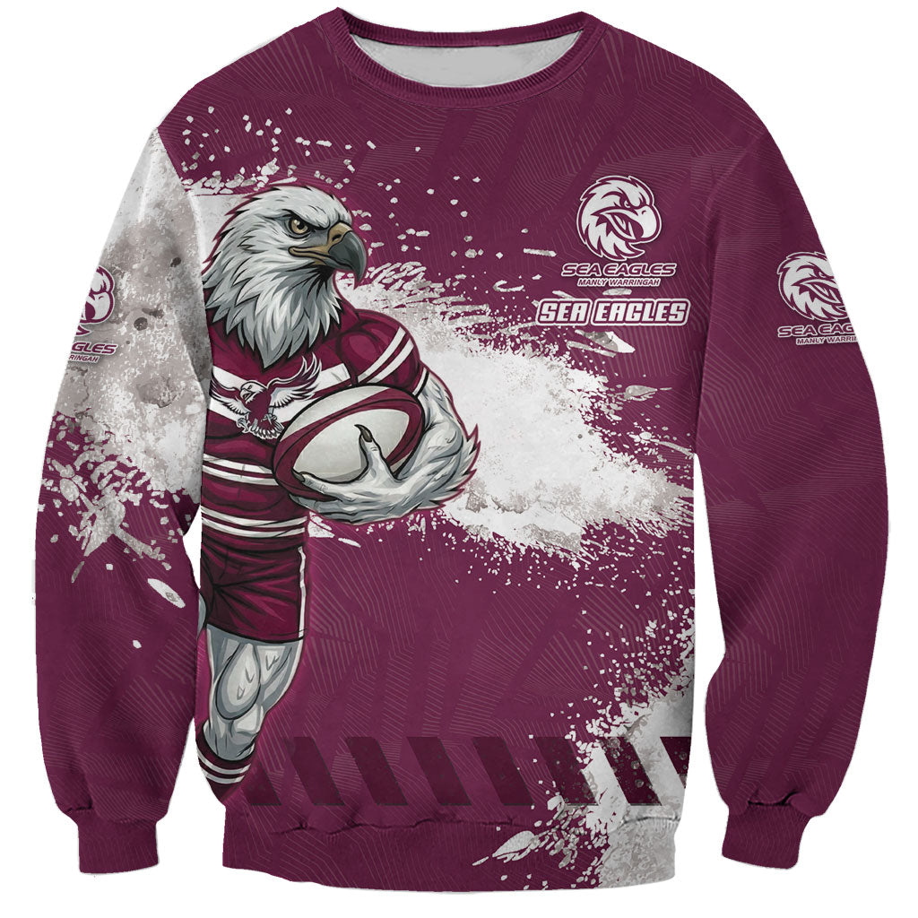 Personalised Manly Warringah Sea Eagles Rugby Sweatshirt MAN Mascot - Sporty Splash Art Style