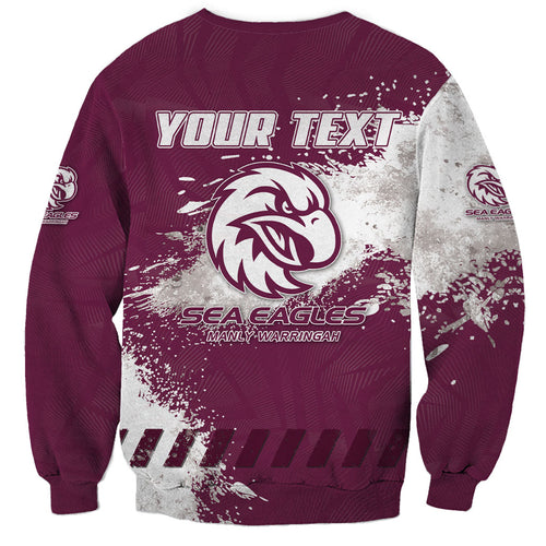 Personalised Manly Warringah Sea Eagles Rugby Sweatshirt MAN Mascot - Sporty Splash Art Style