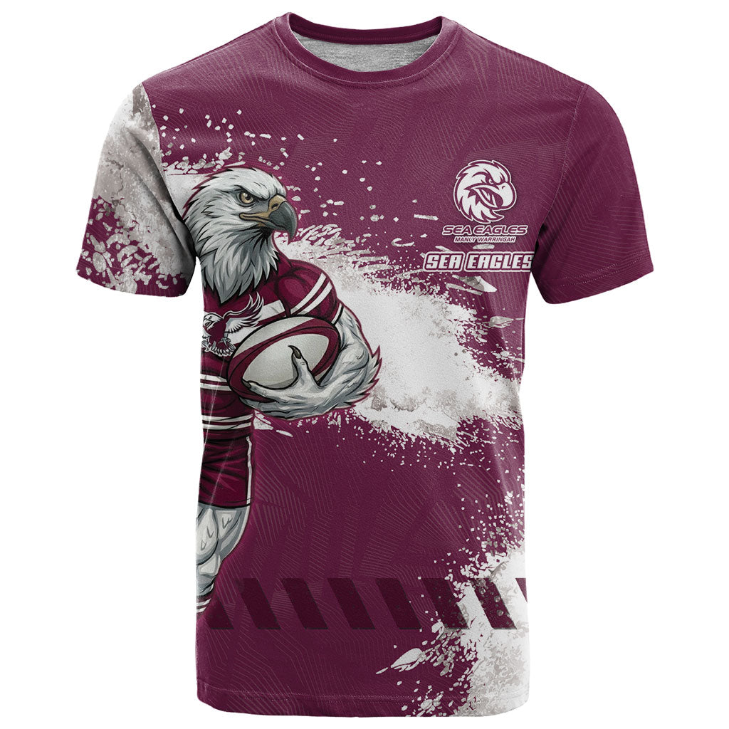 Personalised Manly Warringah Sea Eagles Rugby T Shirt MAN Mascot - Sporty Splash Art Style