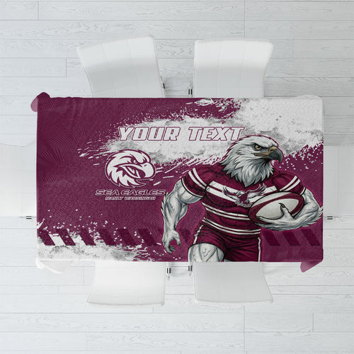 Personalised Manly Warringah Sea Eagles Rugby Tablecloth MAN Mascot - Sporty Splash Art Style