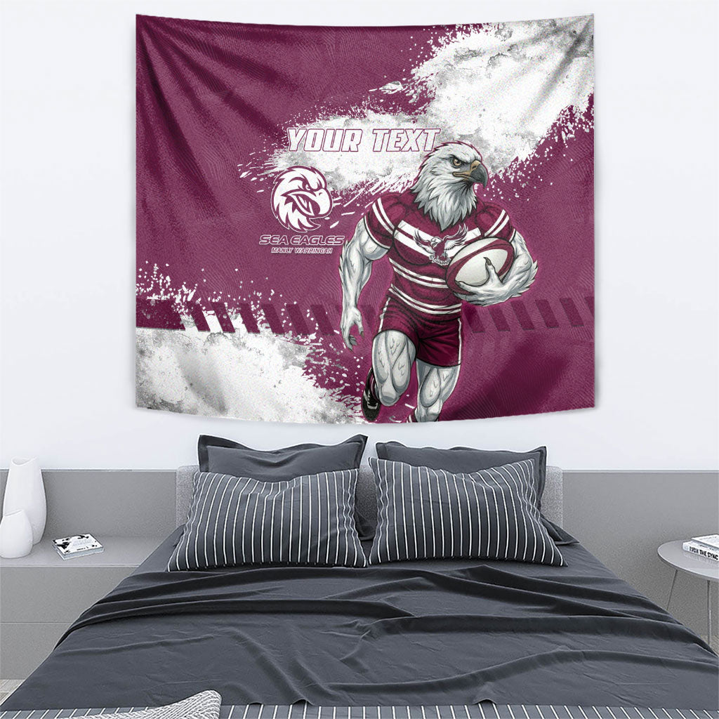 Personalised Manly Warringah Sea Eagles Rugby Tapestry MAN Mascot - Sporty Splash Art Style