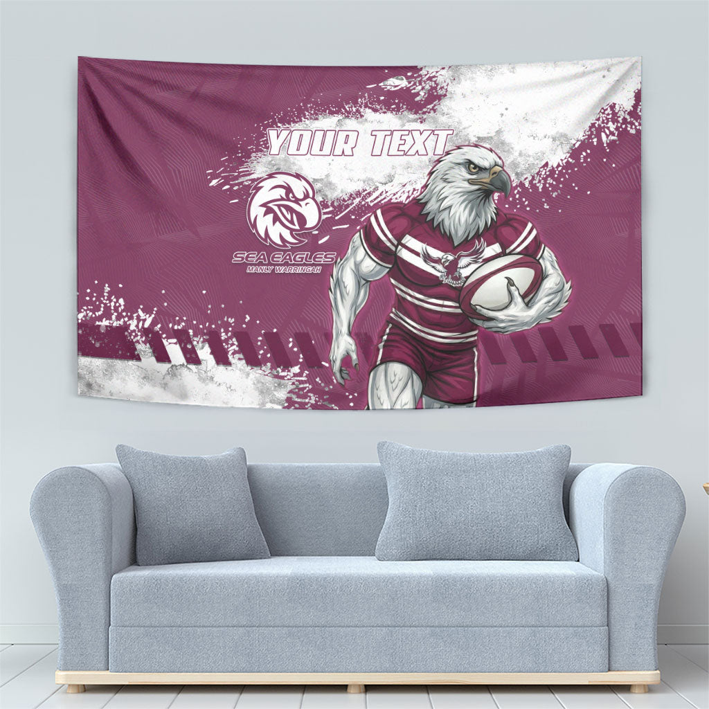 Personalised Manly Warringah Sea Eagles Rugby Tapestry MAN Mascot - Sporty Splash Art Style