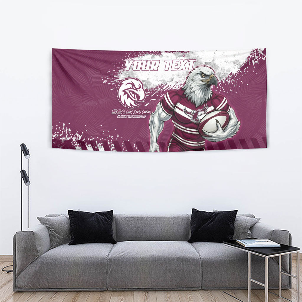 Personalised Manly Warringah Sea Eagles Rugby Tapestry MAN Mascot - Sporty Splash Art Style