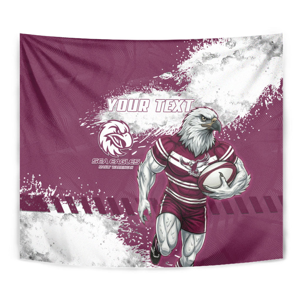 Personalised Manly Warringah Sea Eagles Rugby Tapestry MAN Mascot - Sporty Splash Art Style