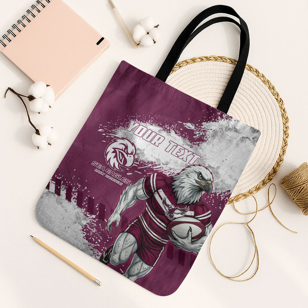 Personalised Manly Warringah Sea Eagles Rugby Tote Bag MAN Mascot - Sporty Splash Art Style