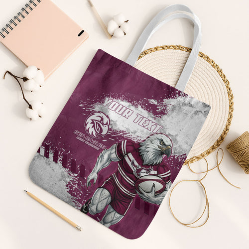 Personalised Manly Warringah Sea Eagles Rugby Tote Bag MAN Mascot - Sporty Splash Art Style