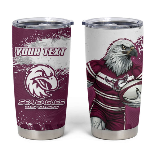 Personalised Manly Warringah Sea Eagles Rugby Tumbler Cup MAN Mascot - Sporty Splash Art Style