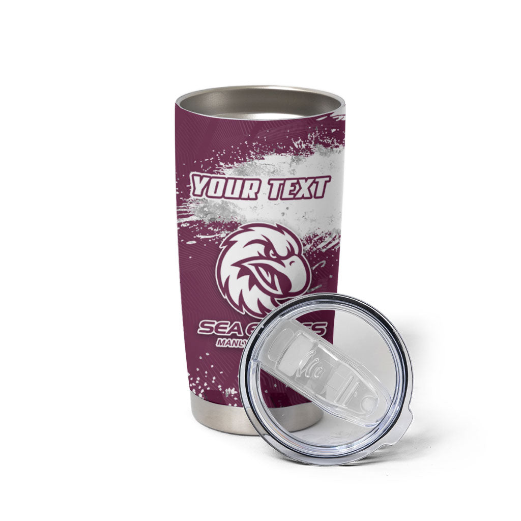 Personalised Manly Warringah Sea Eagles Rugby Tumbler Cup MAN Mascot - Sporty Splash Art Style