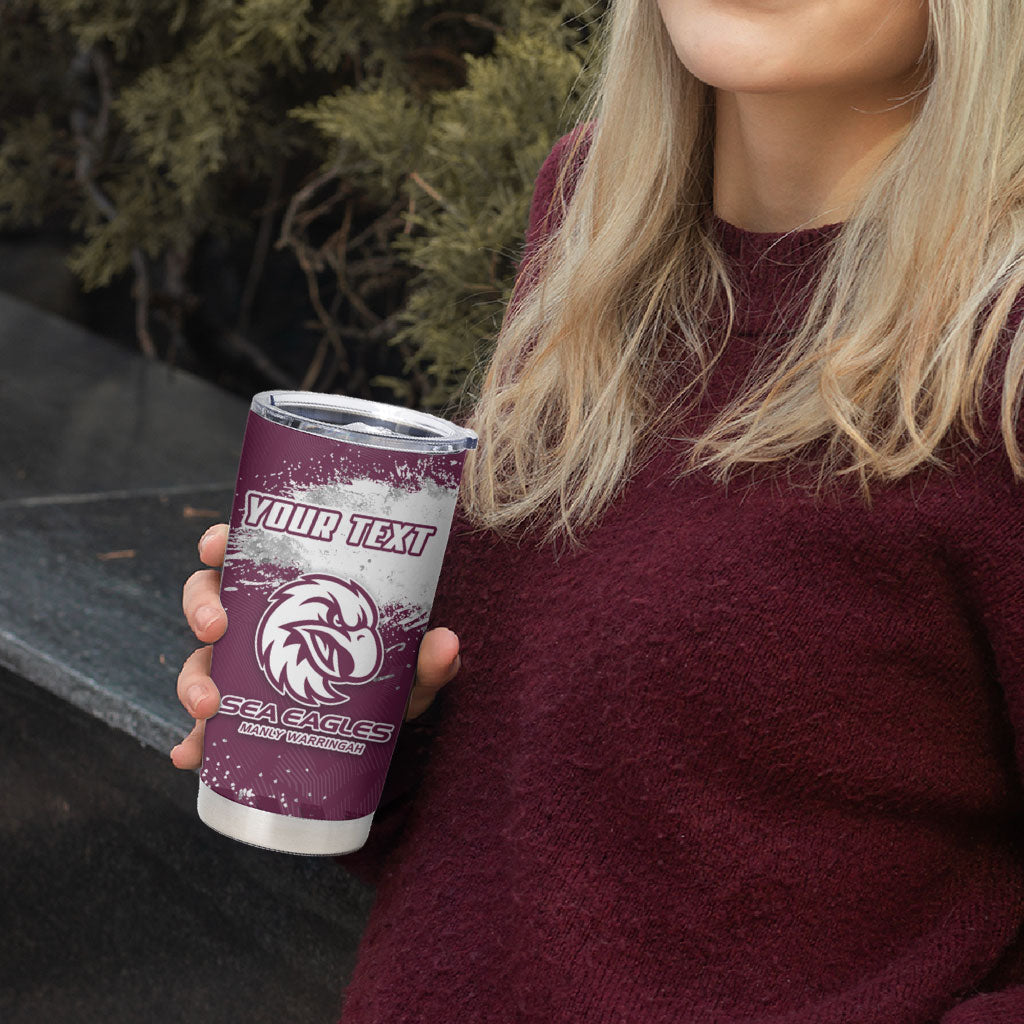 Personalised Manly Warringah Sea Eagles Rugby Tumbler Cup MAN Mascot - Sporty Splash Art Style