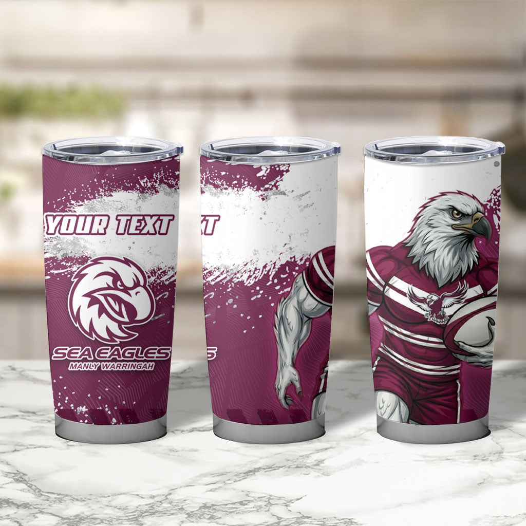 Personalised Manly Warringah Sea Eagles Rugby Tumbler Cup MAN Mascot - Sporty Splash Art Style