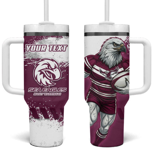 Personalised Manly Warringah Sea Eagles Rugby Tumbler With Handle MAN Mascot - Sporty Splash Art Style