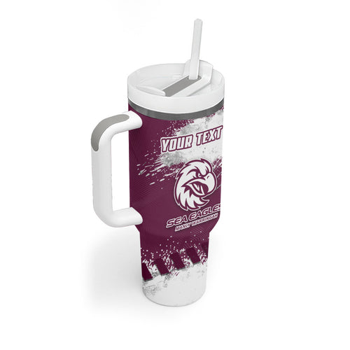 Personalised Manly Warringah Sea Eagles Rugby Tumbler With Handle MAN Mascot - Sporty Splash Art Style