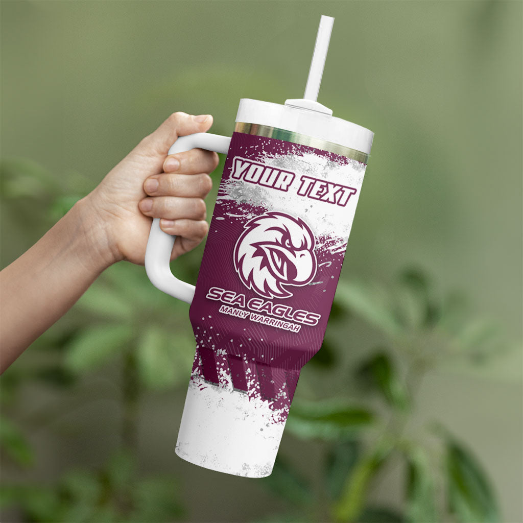 Personalised Manly Warringah Sea Eagles Rugby Tumbler With Handle MAN Mascot - Sporty Splash Art Style