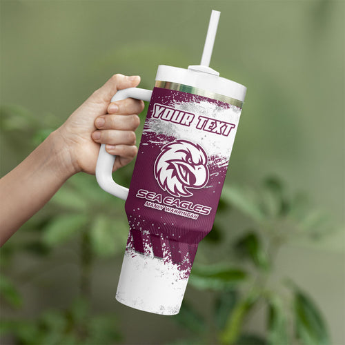 Personalised Manly Warringah Sea Eagles Rugby Tumbler With Handle MAN Mascot - Sporty Splash Art Style