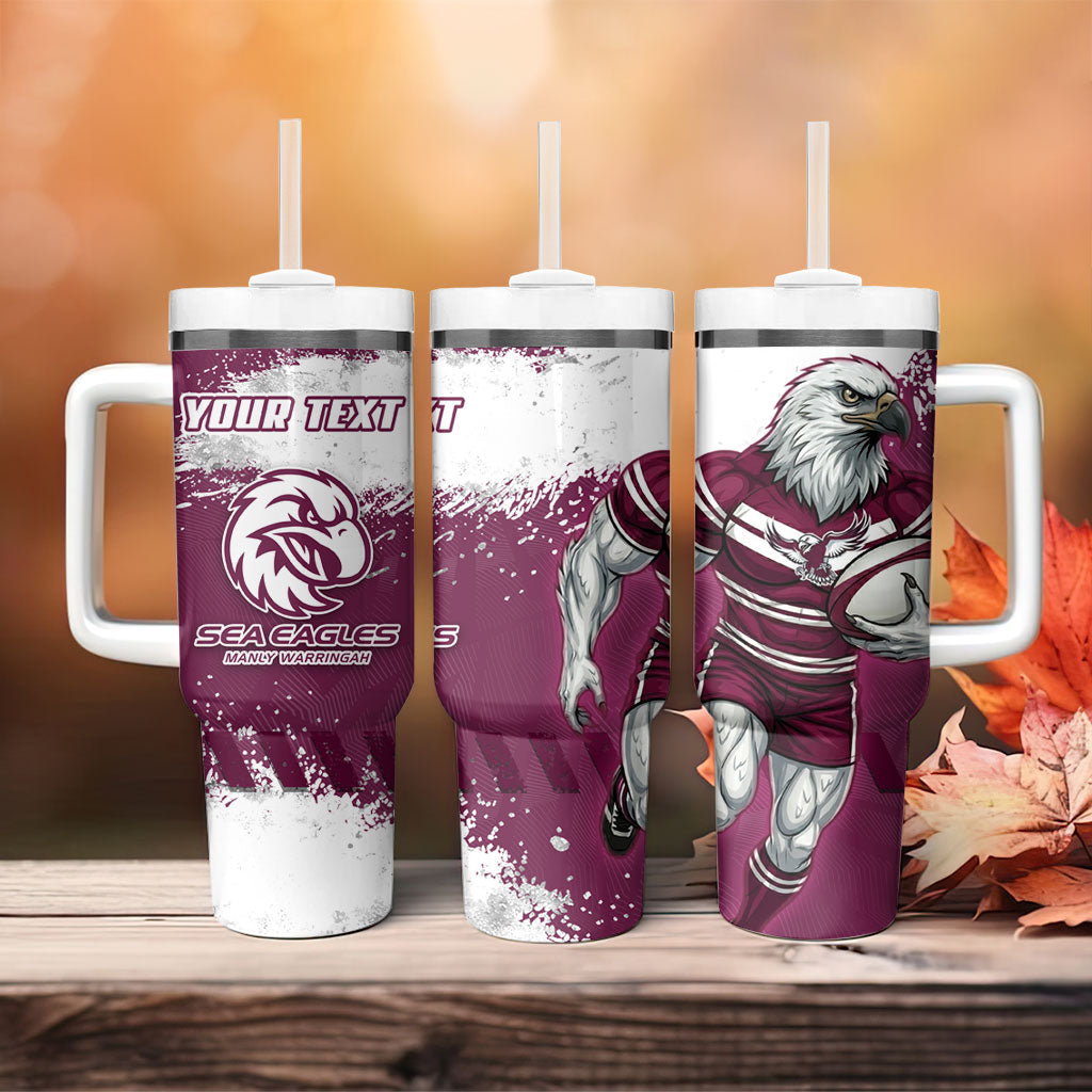 Personalised Manly Warringah Sea Eagles Rugby Tumbler With Handle MAN Mascot - Sporty Splash Art Style