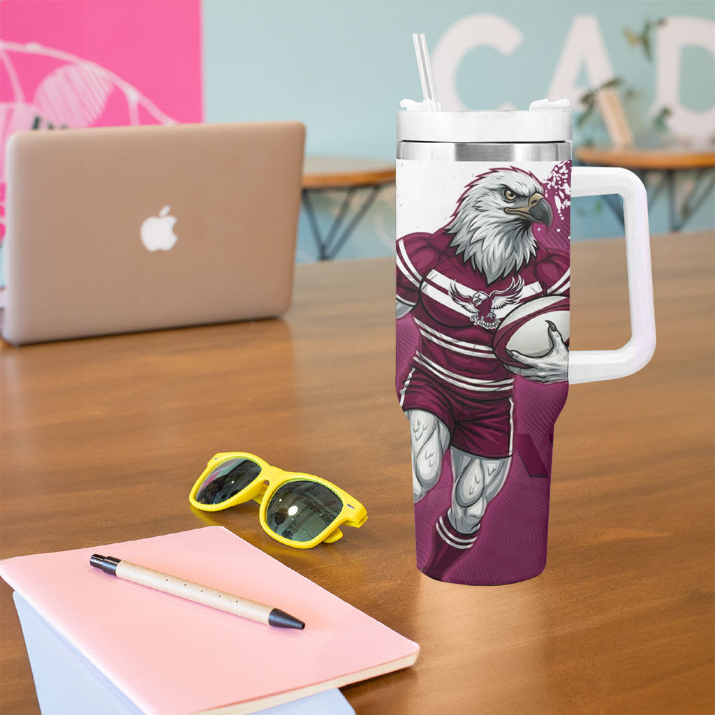 Personalised Manly Warringah Sea Eagles Rugby Tumbler With Handle MAN Mascot - Sporty Splash Art Style