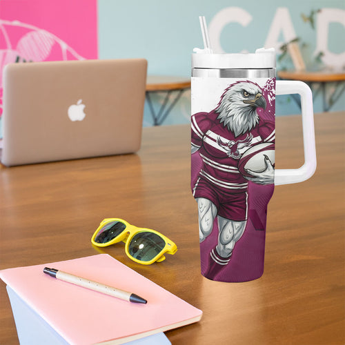 Personalised Manly Warringah Sea Eagles Rugby Tumbler With Handle MAN Mascot - Sporty Splash Art Style