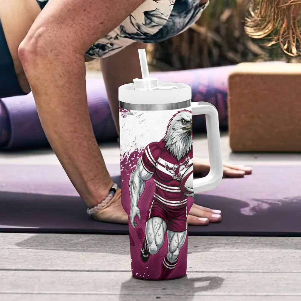 Personalised Manly Warringah Sea Eagles Rugby Tumbler With Handle MAN Mascot - Sporty Splash Art Style