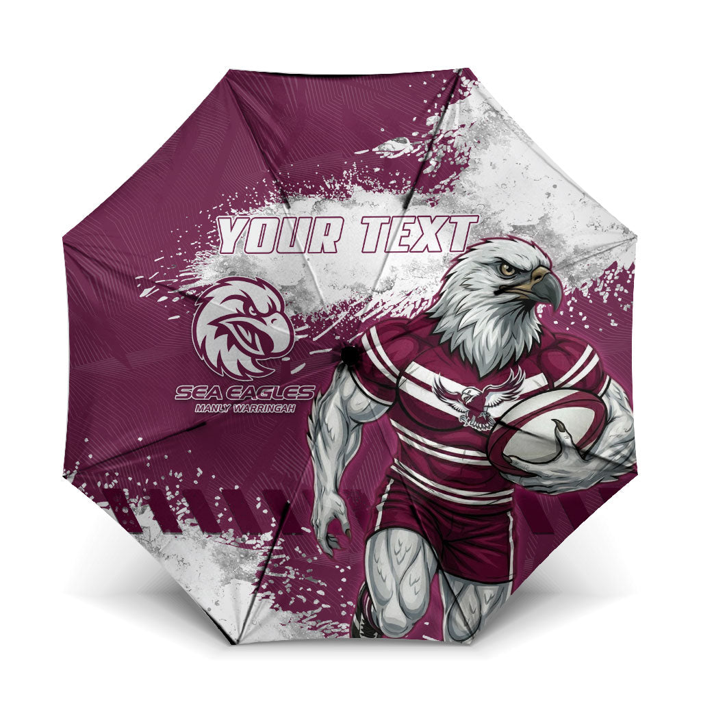 Personalised Manly Warringah Sea Eagles Rugby Umbrella MAN Mascot - Sporty Splash Art Style