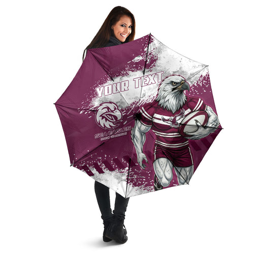 Personalised Manly Warringah Sea Eagles Rugby Umbrella MAN Mascot - Sporty Splash Art Style