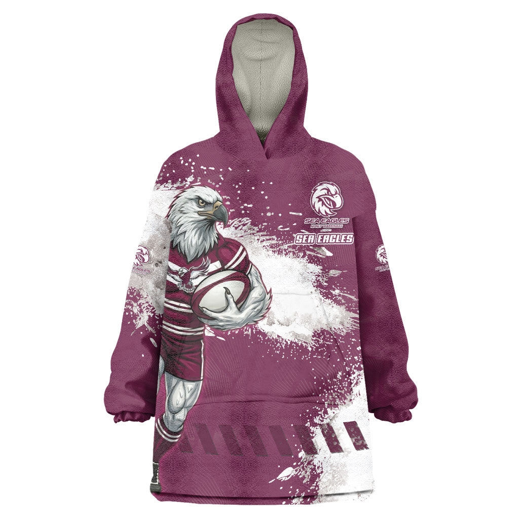 Personalised Manly Warringah Sea Eagles Rugby Wearable Blanket Hoodie MAN Mascot - Sporty Splash Art Style