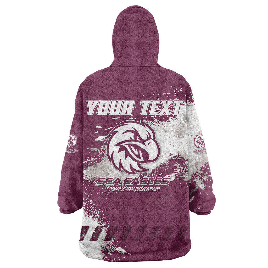 Personalised Manly Warringah Sea Eagles Rugby Wearable Blanket Hoodie MAN Mascot - Sporty Splash Art Style