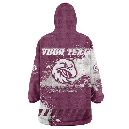 Personalised Manly Warringah Sea Eagles Rugby Wearable Blanket Hoodie MAN Mascot - Sporty Splash Art Style