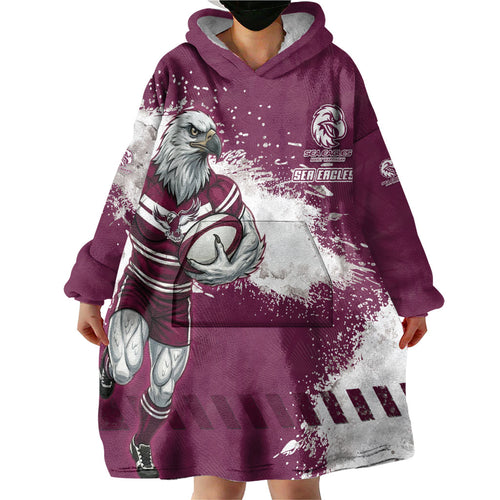 Personalised Manly Warringah Sea Eagles Rugby Wearable Blanket Hoodie MAN Mascot - Sporty Splash Art Style
