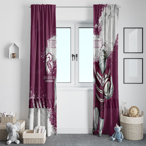 Personalised Manly Warringah Sea Eagles Rugby Window Curtain MAN Mascot - Sporty Splash Art Style