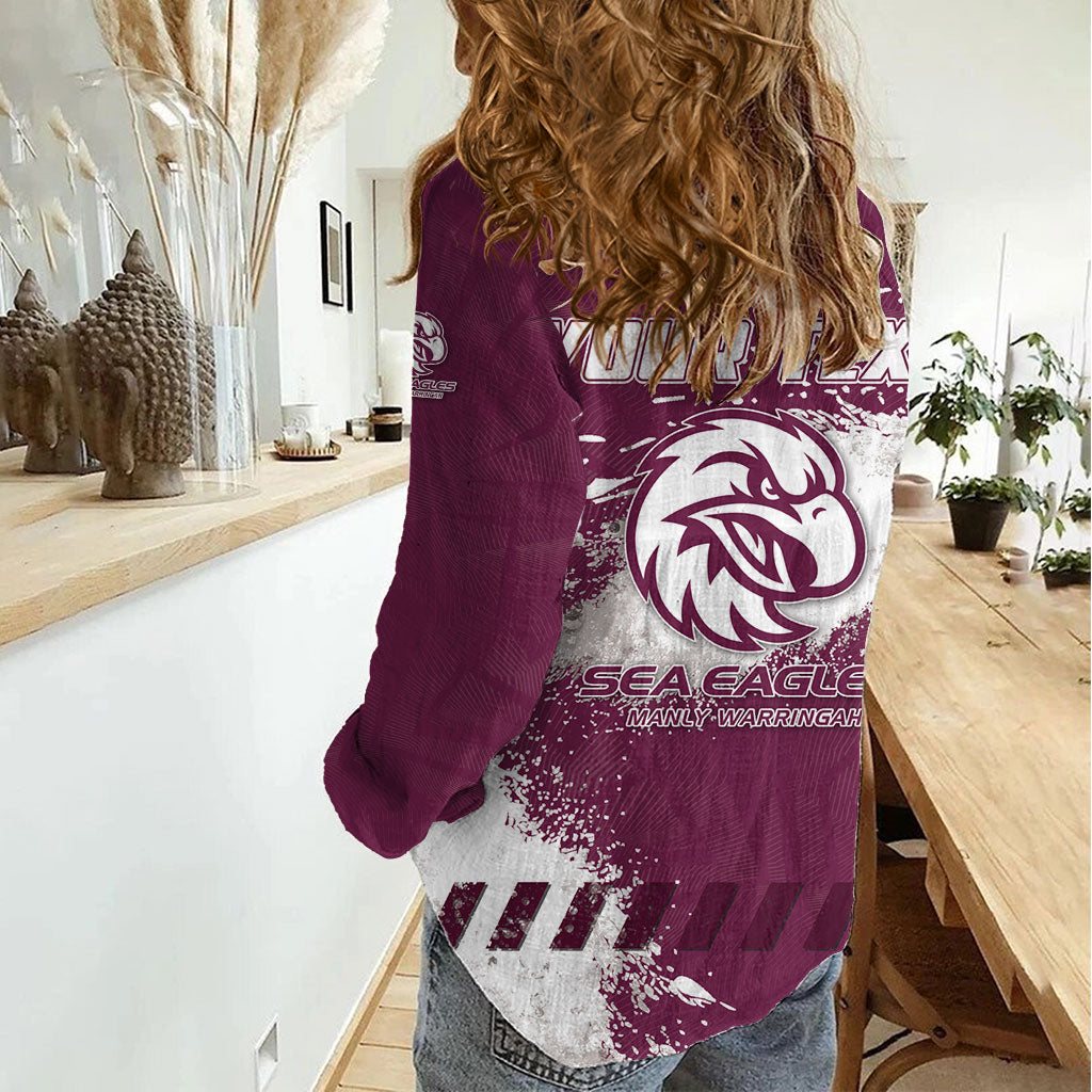 Personalised Manly Warringah Sea Eagles Rugby Women Casual Shirt MAN Mascot - Sporty Splash Art Style