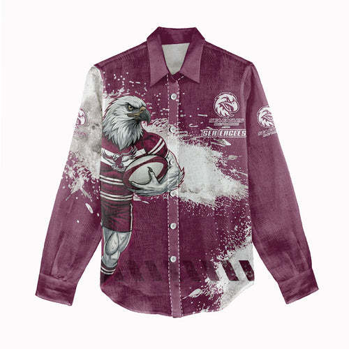 Personalised Manly Warringah Sea Eagles Rugby Women Casual Shirt MAN Mascot - Sporty Splash Art Style