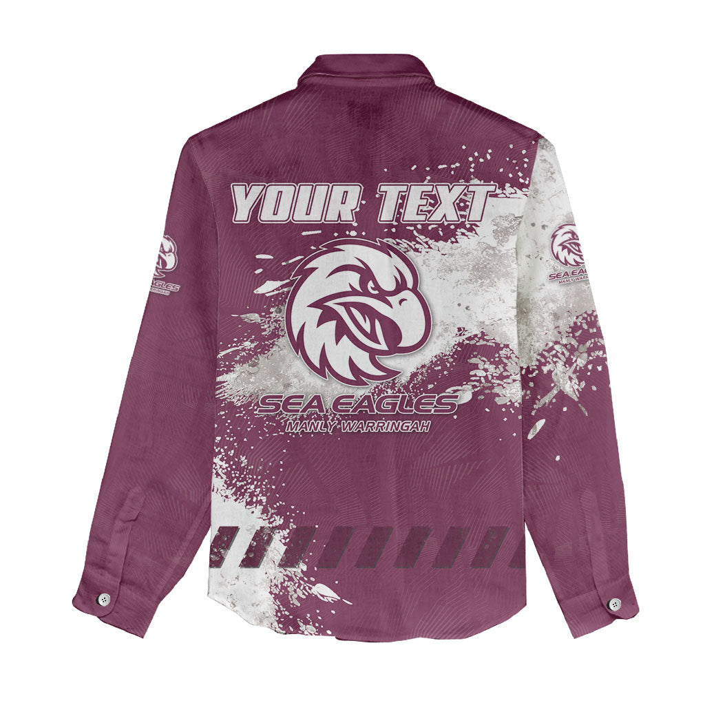 Personalised Manly Warringah Sea Eagles Rugby Women Casual Shirt MAN Mascot - Sporty Splash Art Style