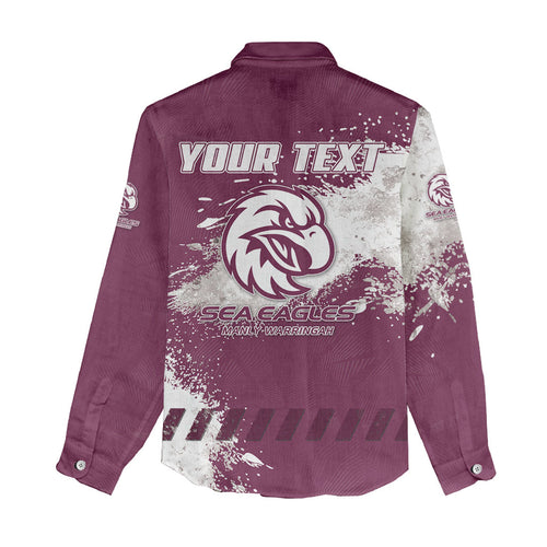 Personalised Manly Warringah Sea Eagles Rugby Women Casual Shirt MAN Mascot - Sporty Splash Art Style