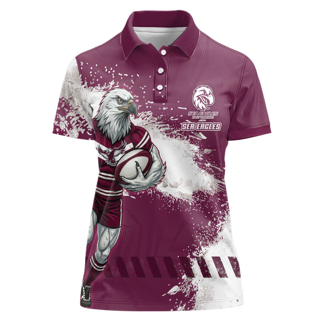 Personalised Manly Warringah Sea Eagles Rugby Women Polo Shirt MAN Mascot - Sporty Splash Art Style