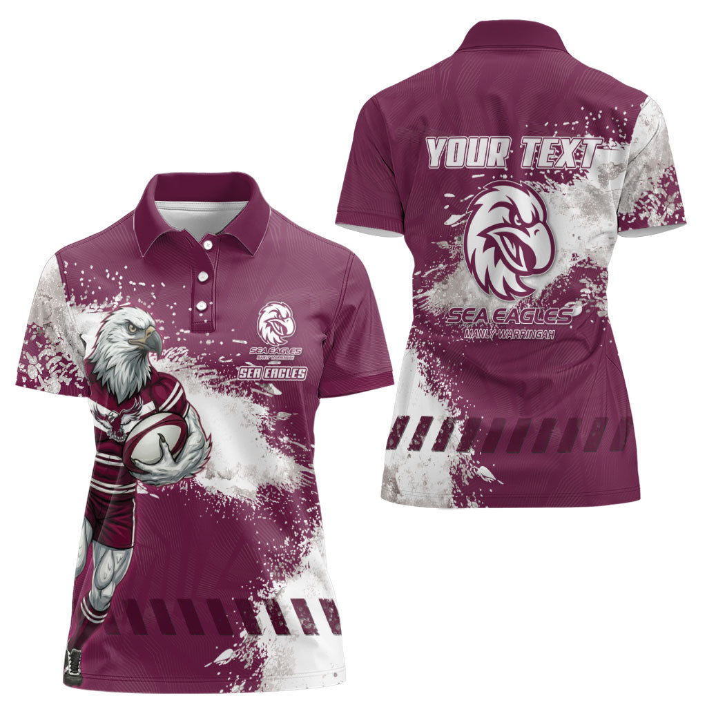 Personalised Manly Warringah Sea Eagles Rugby Women Polo Shirt MAN Mascot - Sporty Splash Art Style