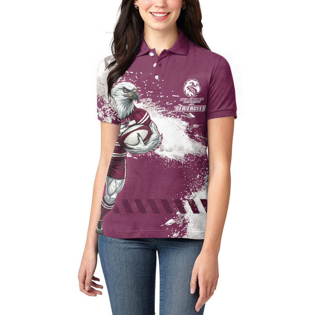 Personalised Manly Warringah Sea Eagles Rugby Women Polo Shirt MAN Mascot - Sporty Splash Art Style