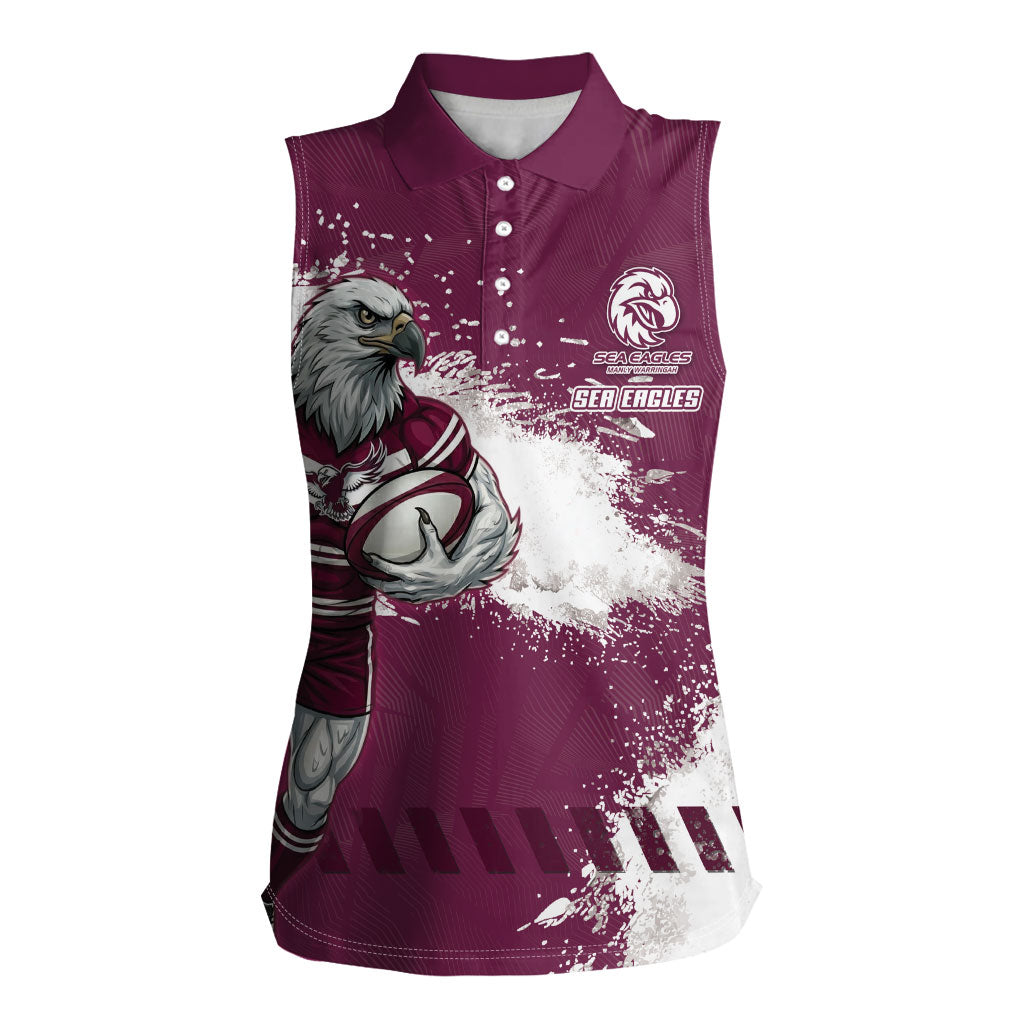 Personalised Manly Warringah Sea Eagles Rugby Women Sleeveless Polo Shirt MAN Mascot - Sporty Splash Art Style