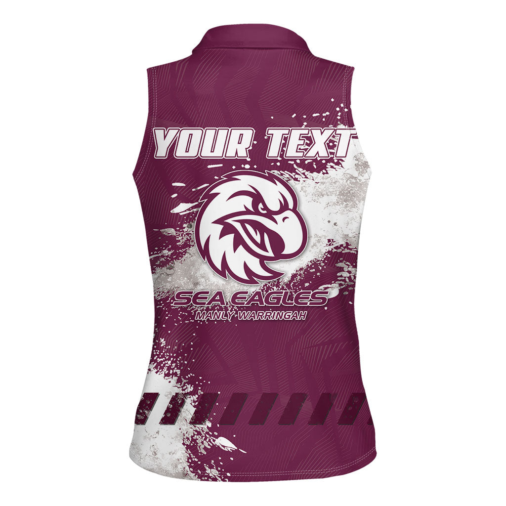Personalised Manly Warringah Sea Eagles Rugby Women Sleeveless Polo Shirt MAN Mascot - Sporty Splash Art Style