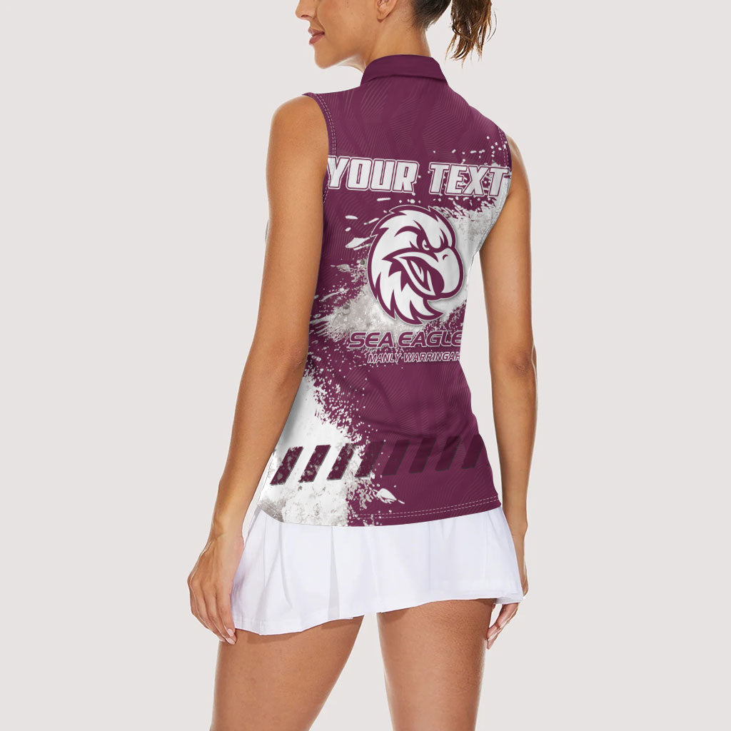 Personalised Manly Warringah Sea Eagles Rugby Women Sleeveless Polo Shirt MAN Mascot - Sporty Splash Art Style