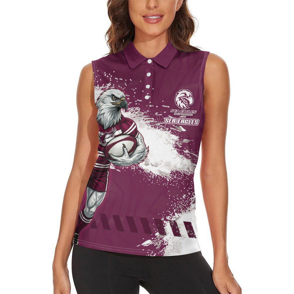 Personalised Manly Warringah Sea Eagles Rugby Women Sleeveless Polo Shirt MAN Mascot - Sporty Splash Art Style