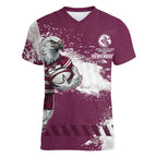 Personalised Manly Warringah Sea Eagles Rugby Women V-Neck T-Shirt MAN Mascot - Sporty Splash Art Style