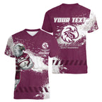 Personalised Manly Warringah Sea Eagles Rugby Women V-Neck T-Shirt MAN Mascot - Sporty Splash Art Style