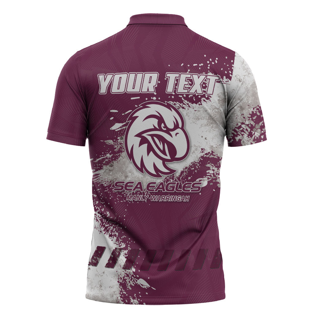 Personalised Manly Warringah Sea Eagles Rugby Zipper Polo Shirt MAN Mascot - Sporty Splash Art Style