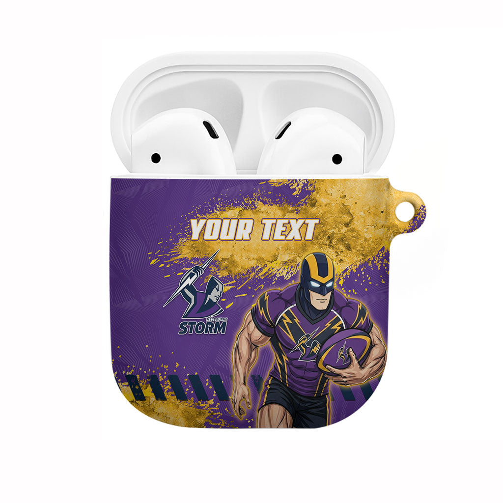 Personalised Melbourne Storm Rugby AirPods Case Superhero Purple Storm Mascot - Sporty Splash Art Style