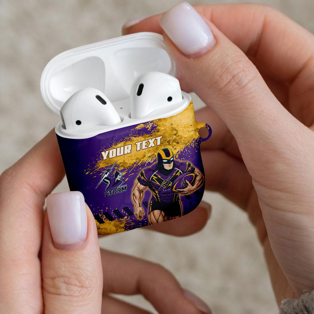 Personalised Melbourne Storm Rugby AirPods Case Superhero Purple Storm Mascot - Sporty Splash Art Style