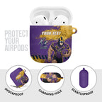 Personalised Melbourne Storm Rugby AirPods Case Superhero Purple Storm Mascot - Sporty Splash Art Style