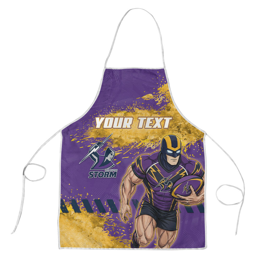 Personalised Melbourne Storm Rugby Apron Superhero Purple Storm Mascot - Sporty Splash Art Style