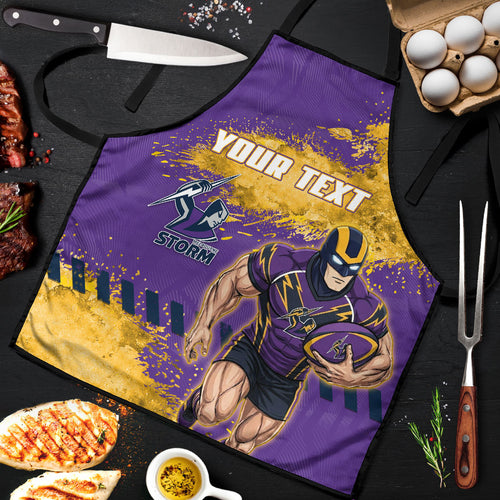 Personalised Melbourne Storm Rugby Apron Superhero Purple Storm Mascot - Sporty Splash Art Style